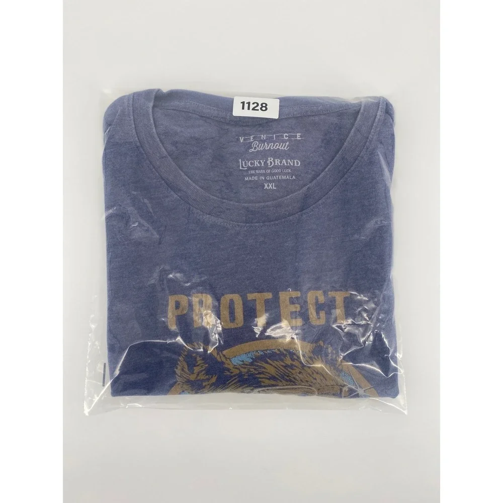 Lucky Brand T-Shirt Mens XXL Blue Excellent Venice Burnout California Wild Life